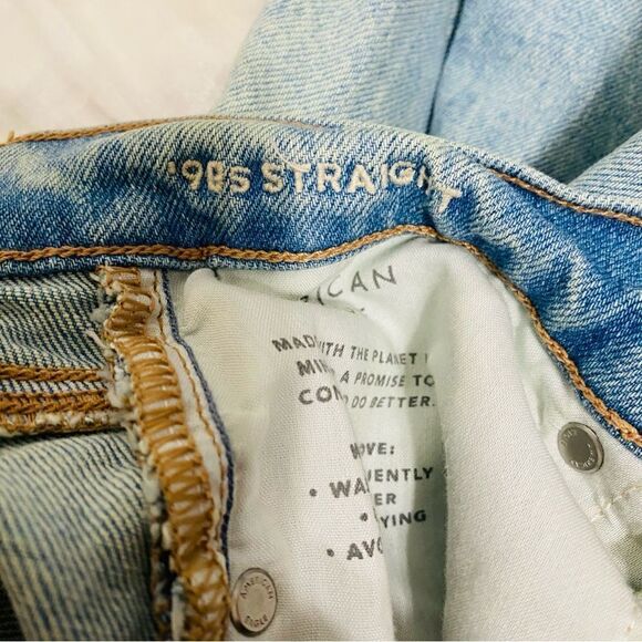 American Eagle Outfitters Womens Light Blue Washed Distressed 90s Straight Jeans - Picture 5 of 6